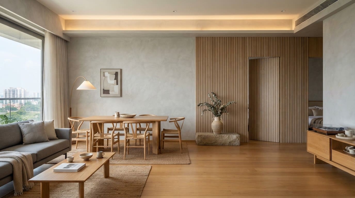 Living & Dining, 3 BHK Home, Hinjewadi (Godrej 24, Hinjewadi Phase 1), interior design by Satkar Interiors