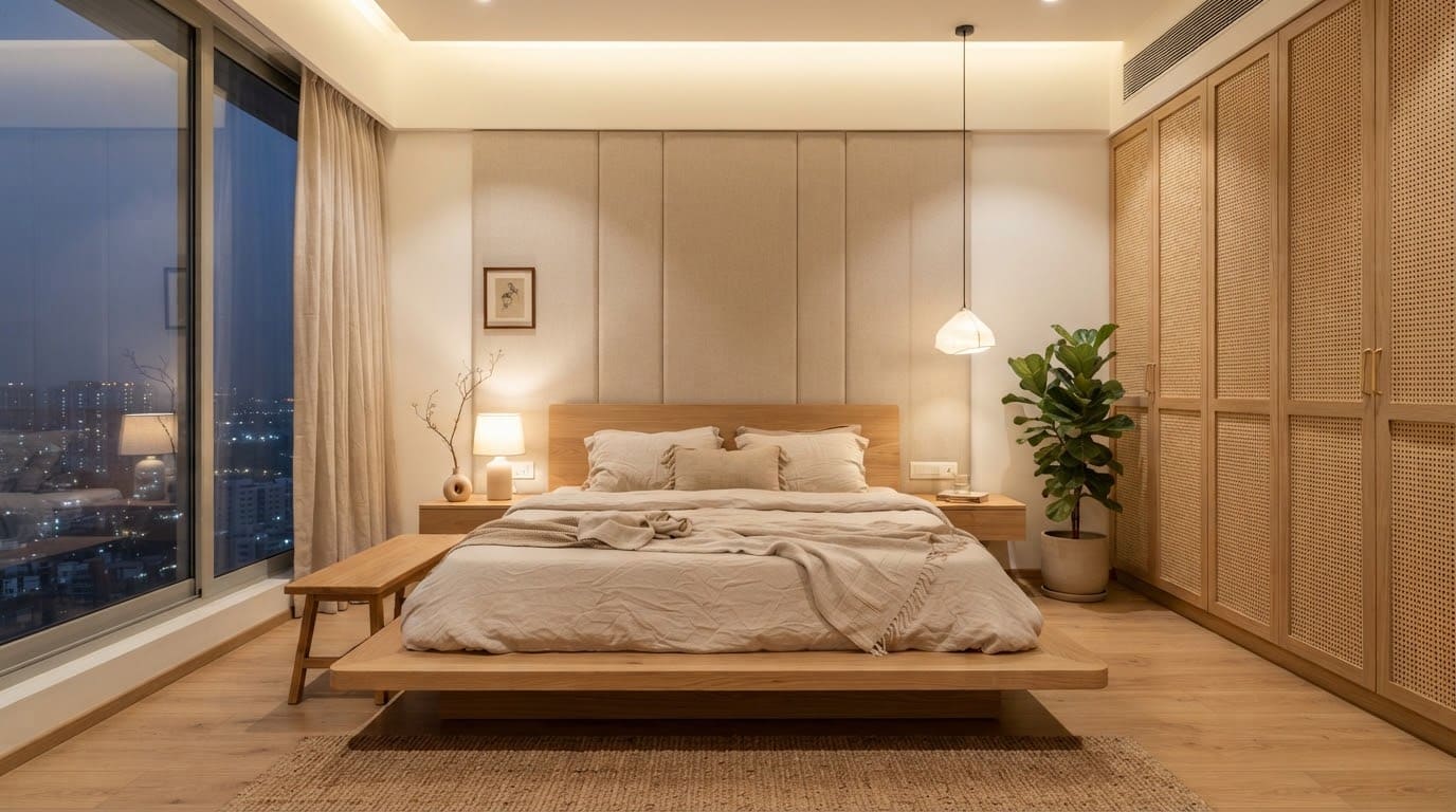 Master Bedroom, 3 BHK Home, Hinjewadi (Godrej 24, Hinjewadi Phase 1), interior design by Satkar Interiors