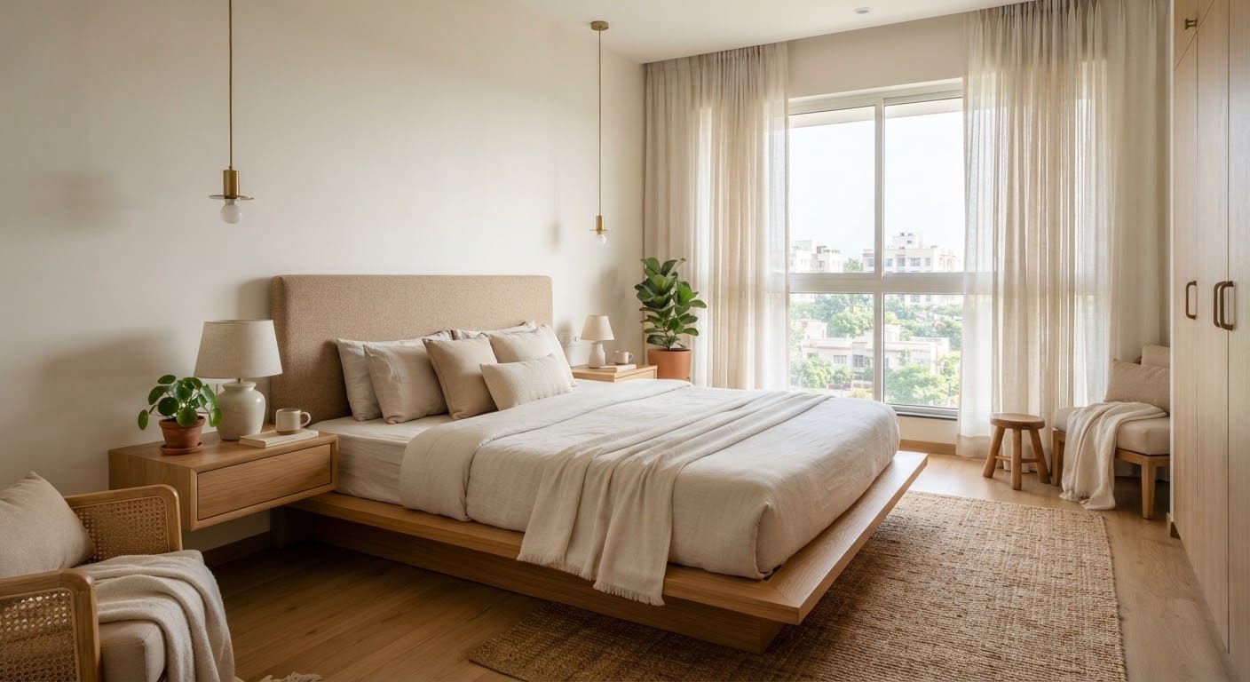 Bedroom, 2 BHK Home, Ravet (Sector 29, Ravet), interior design by Satkar Interiors